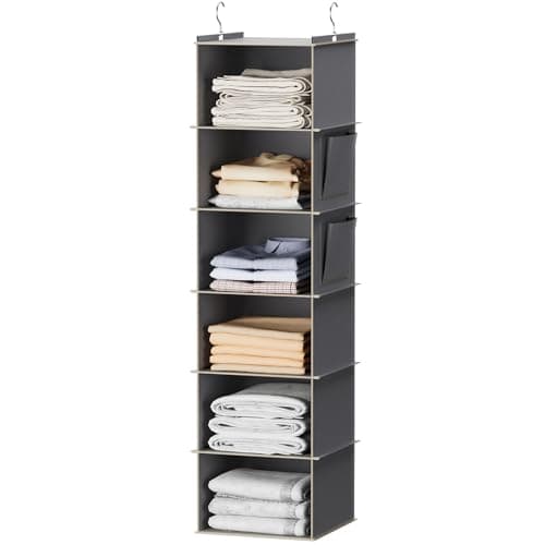 Woven storage baskets on an organized shelf