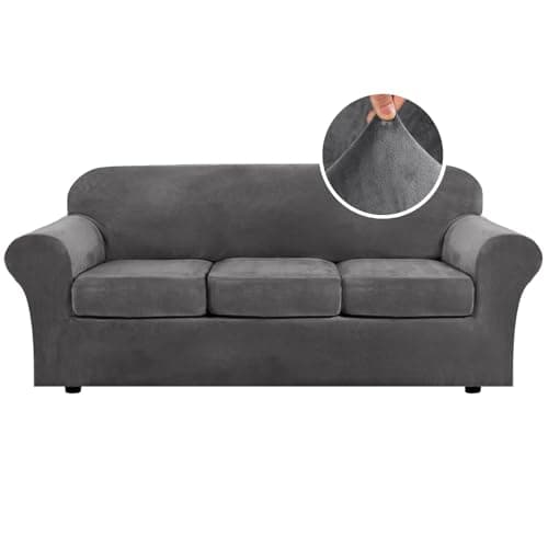 A modern sofa in a warm neutral living room