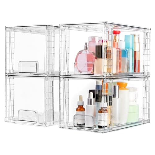 Woven storage baskets on an organized shelf