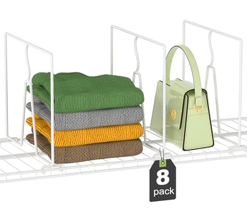 An organized closet with storage bins and baskets