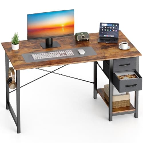 A home-office desk and chair in a warm workspace