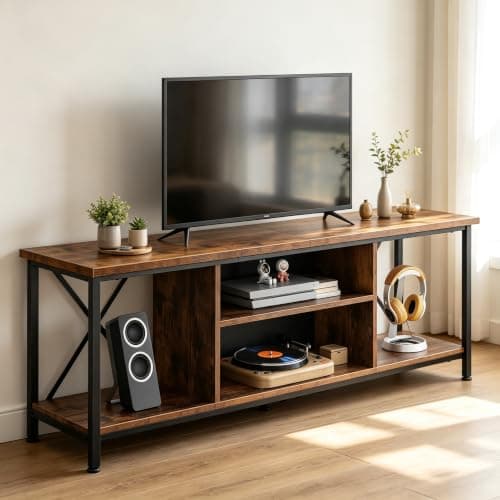 An entryway console table with decor and a mirror