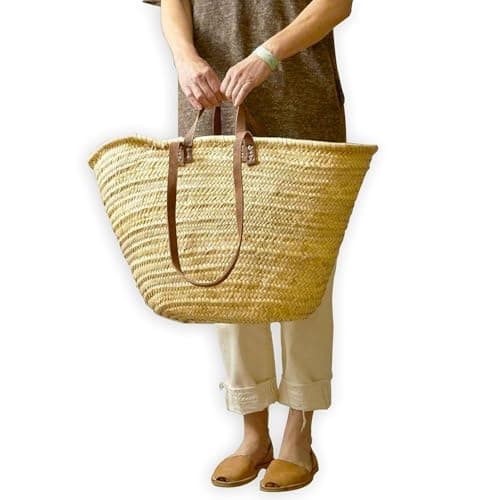 Woven storage baskets on an organized shelf