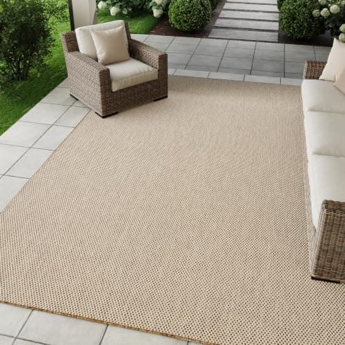 A textured area rug anchoring a living room