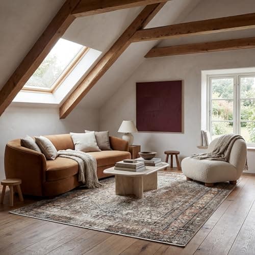 A textured area rug anchoring a living room