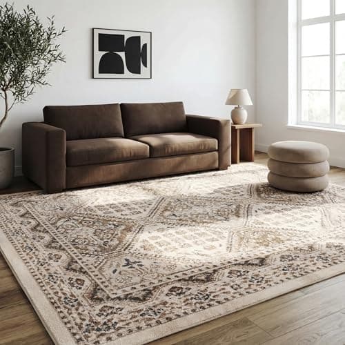 A textured area rug anchoring a living room