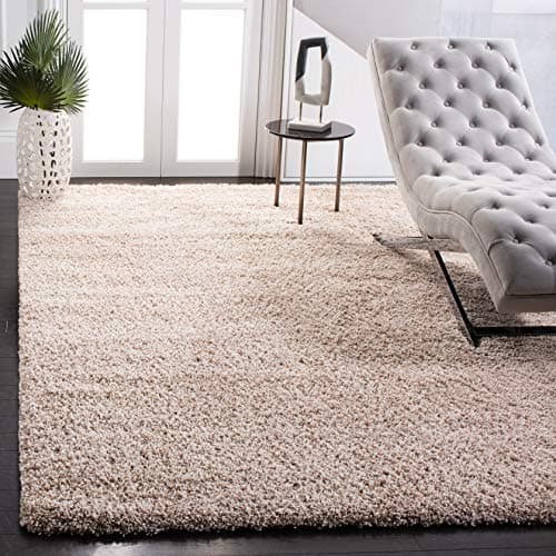 A textured area rug anchoring a living room