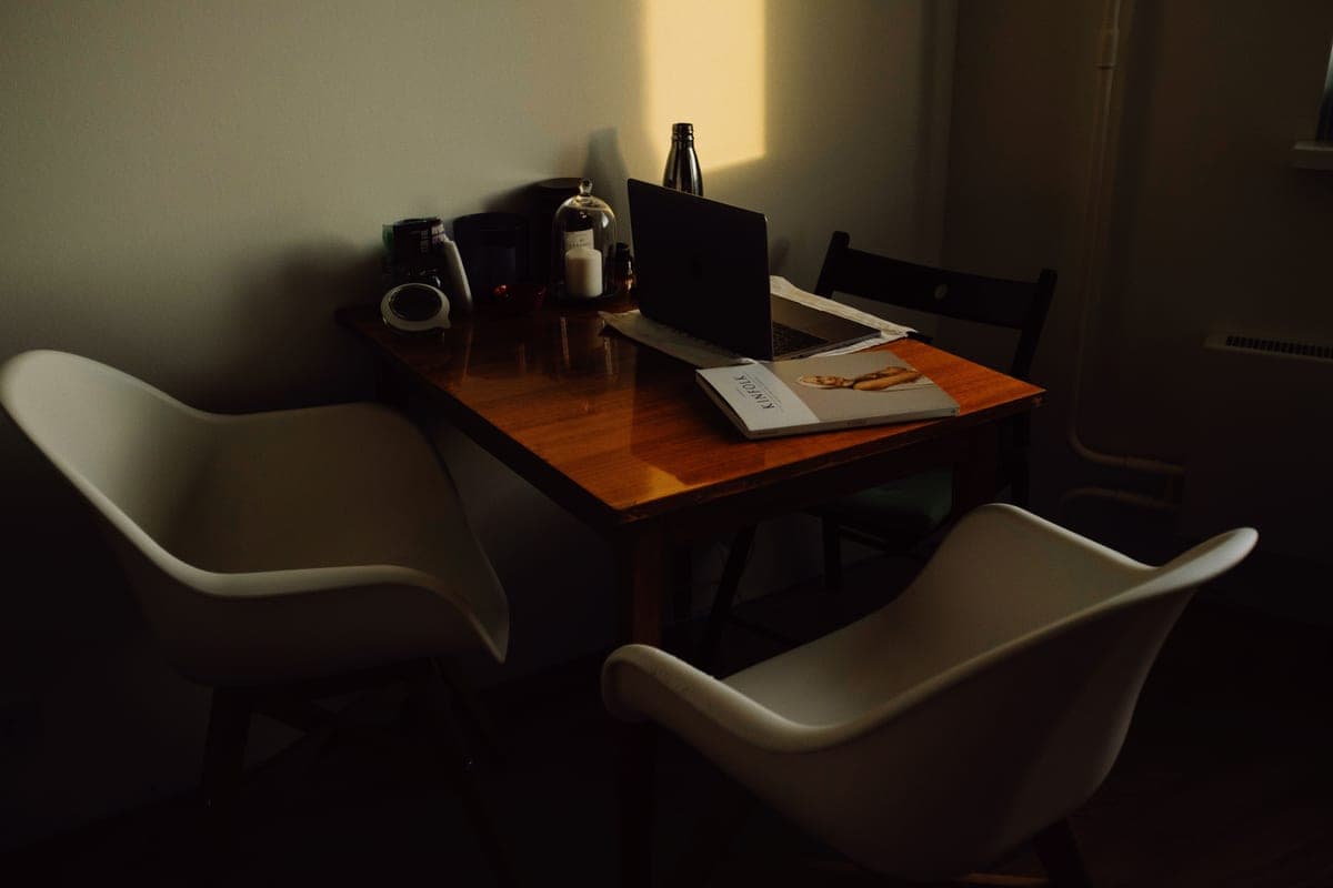 A warm, well-organized home office