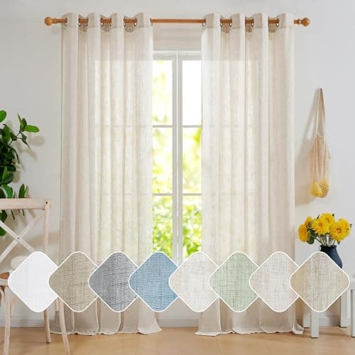 Linen curtains framing a sunlit window