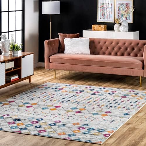 A textured area rug anchoring a living room